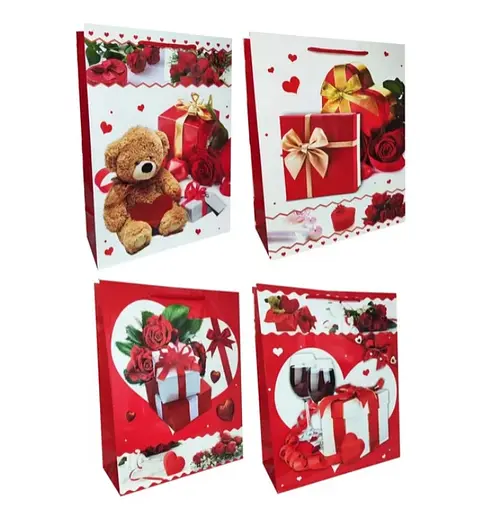 Подарунковий пакет, 150 г/м², З любов’ю, ведмедик, 32x45x10 см, 6 шт. в упаковці (В асортименті)