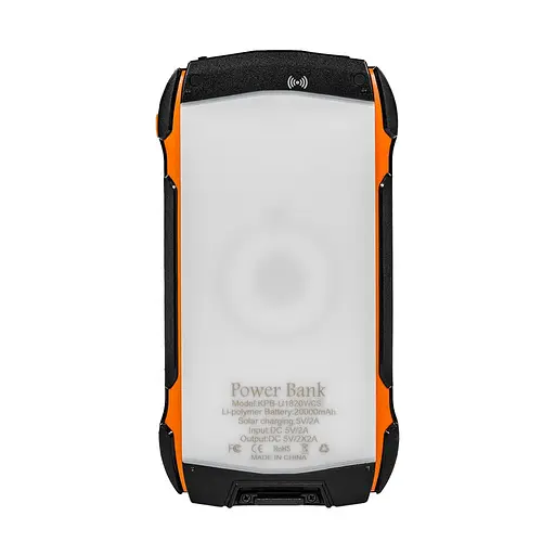 Повербанк з сонячною панеллю 20000mAh Power Bank Kraft KPB-U1820WCS Orange бездротова зарядка (43-00067) - фото 3