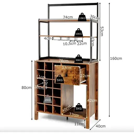 Стеллаж винный Costway Vinoteca кухонный шкаф в стиле Loft - фото 5