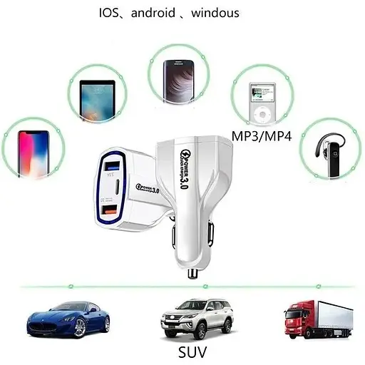Автомобильное зарядное устройство No Brand CWa 2USB Type-C PD35W QC 3.0 White (44050554) - фото 4