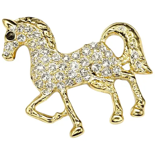 Брошка Кінь із камінцями декоративна жіноча прикраса на одяг Золотистий - фото 1