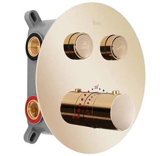 Душова система Rea Lungo gold з термостатом + BOX прихованого монтажу REA-P8550, Золотий - фото 2