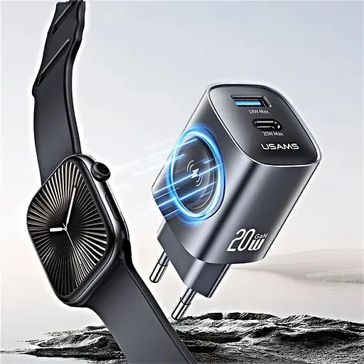 МЗП Usams US-CC293 T67 Multifunctional iWatch Charger 20W (1USB-A/1C) Tarnish - фото 3