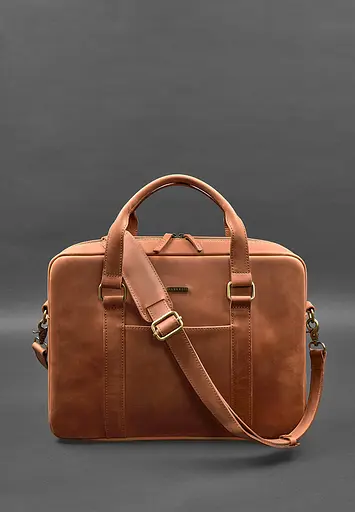 Шкіряна сумка для ноутбука та документів світло-коричнева Crazy Horse - фото 2