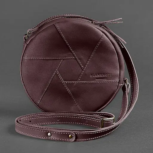 Шкіряна кругла жіноча сумка Бон-Бон бордова - фото 7