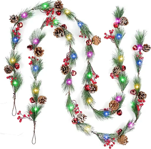 N&T NIETING 2 Pack 6FT Рождественские гирлянды с огнями, 8 режимов освещения, Рождественская гирлянда