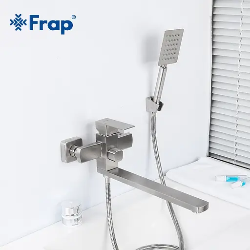 Смеситель для ванны длинный гусак гайка Ø35 Frap 1/8 F22802 (H802) Нержавеющая сталь - фото 5