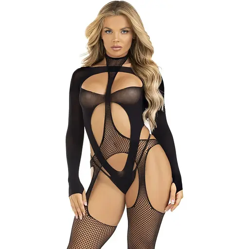 Бодистокинг Leg Avenue Bodystocking With cutout teddy Black One Size - фото 3