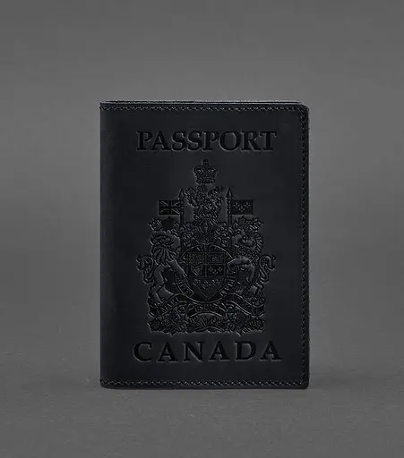 Кожаная обложка для паспорта с канадским гербом темно-синяя Crazy Horse - фото 1