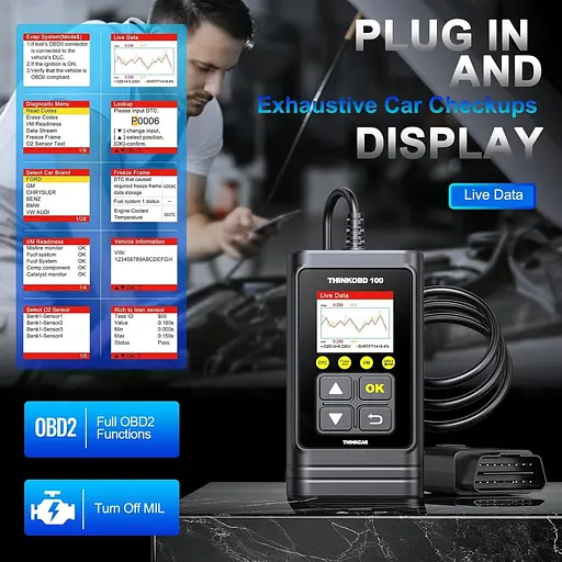 Считыватель кодов THINKCAR OBD100 OBD2, универсальный автомобильный сканер OBD2 считыватель неисправностей двигателя OBD2/EOBD - фото 4