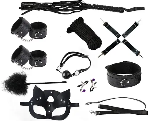 Набор для BDSM 10 элементов бандажа для таинственных игр Черный K000474 - фото 1