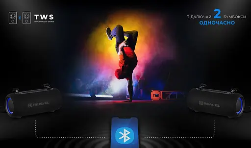 Портативна колонка Real-El RX725 15W Bluetooth TWS, RGB, Black - фото 13