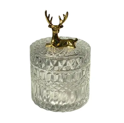 Конфетница Olens 8030-386 Золотой олень стекло с фацетированным дизайном 250 мл Прозрачный - фото 1