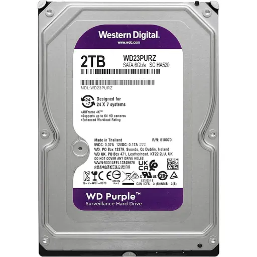 Жорсткий диск 3.5" Western Digital Purple 2 TB SATA 64 MB (Western Digital23PURZ) [141087] - фото 3