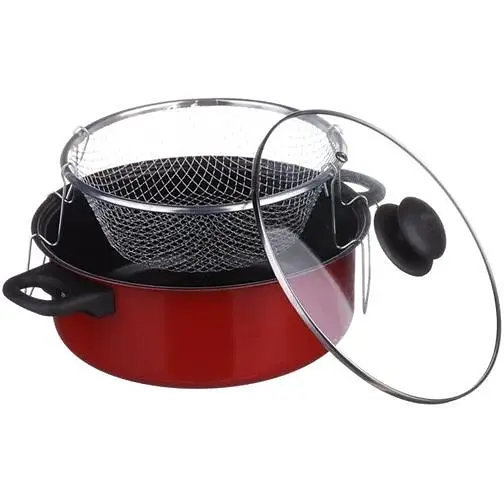 Кастрюля-фритюрница SCF 26 см 2.0 л антипригарное покрытие со стеклянной крышкой Красный - фото 1