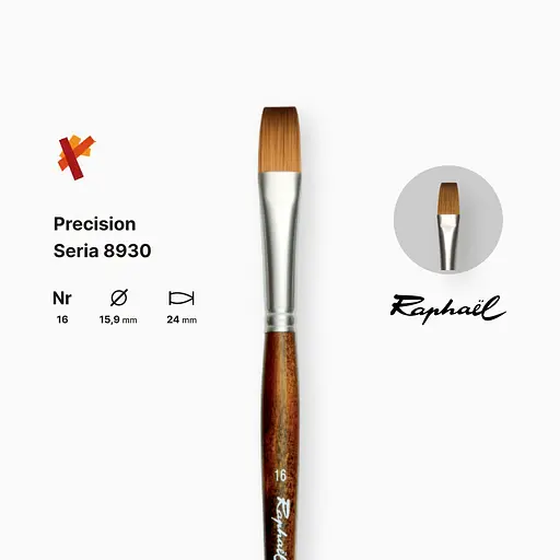 Кисть синтетика плоская Raphael Precision, №20, для акрила и масла, длинная ручка - фото 2