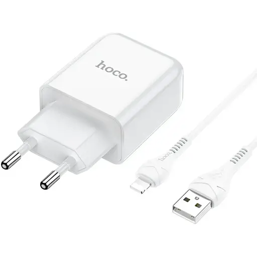 Зарядное устройство Hoco N2 USB белый + кабель USB to Lightning - фото 1