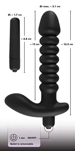 Анальна пробка з вібрацією Black Velvets 17 см (чорний) - фото 7