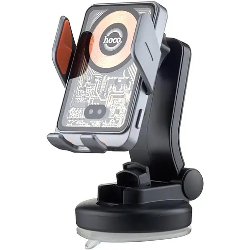 Холдер Hoco HW8 Transparent Discovery Edition wireless fast charg car holder console Темно-серый - фото 1