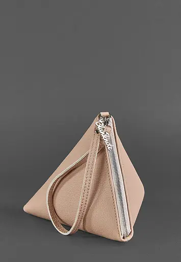 Шкіряна жіноча сумка-косметичка Піраміда світло-бежева - фото 3