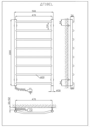 Электрический полотенцесушитель Kosser Трапеция 1000x500/8 EL рег. ДТ18EL, Хром, Левое - фото 5