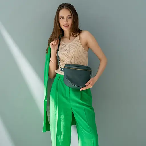 Шкіряна сумка поясна-кроссбоді Vacation зелений краст - фото 6