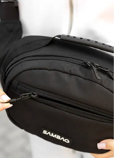 Женская сумка через плечо бананка Sambag Flex черная тканевая 30×17×15 см (85351065) - фото 5