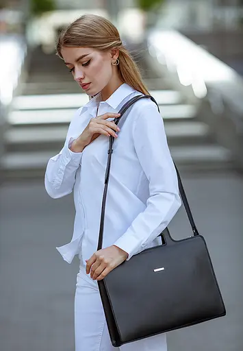 Шкіряна сумка для ноутбука і документів чорна Краст - фото 2