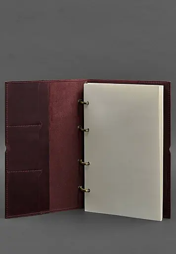 Кожаный блокнот А4 на кольцах (Софт-бук) 9.0 в мягкой бордовой обложке Crazy Horse - фото 3