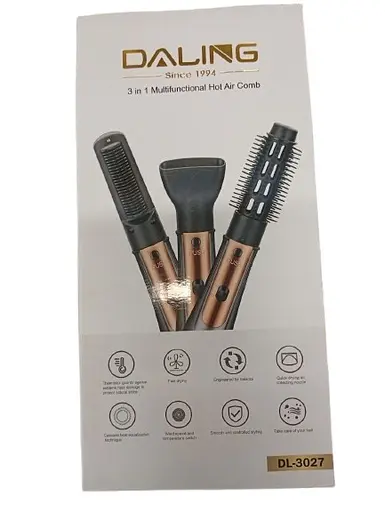 Электрическая фен-щетка Daling DL-3027 для укладки волос 3 насадки 1400ВтЧерный/Золото - фото 2