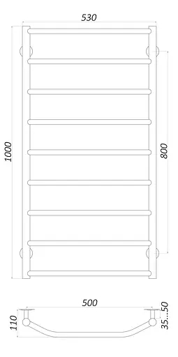 Водяна рушникосушка Unio LT W 1000-500-9 Драбинка Трапеція, Хром - фото 5
