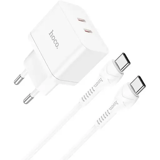 Комплект блок и кабель зарядные Hoco N29 Triumph Type-C to Type-C charger set белый - фото 1