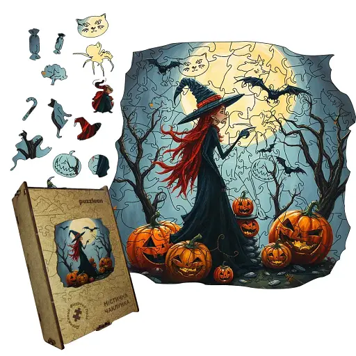 Пазл деревянный Мистическая Колдунья, А3, Деревянная коробка 200 элементов