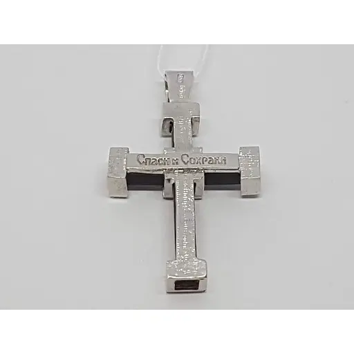 Срібний хрест Гаразд з каучуком і фіанітами. 5541757 - фото 3