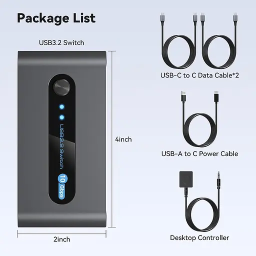 PVBCTCSID 10 Гбіт/с USB C-комутатор для двох ПК, спільне використання пристроїв USB C та A для миші, клавіатури, принтера - фото 2