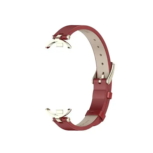 Шкіряний ремінець MiJobs для фітнес-браслета Xiaomi Mi Band 8 і 9 Type A червоний, тримач - золотистий - фото 2