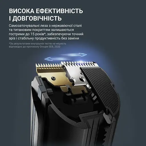 Rowenta Машинка для стрижки Advancer, для бороди, вусів, голови, мережа+акум., роторний мотор, насадок-2, кейс, титан.напил., темно-зелений - фото 7