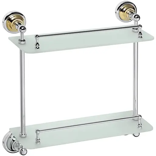 Полка Bemeta Retro двойная стеклянная золото/хром 144202128, Белый - фото 1