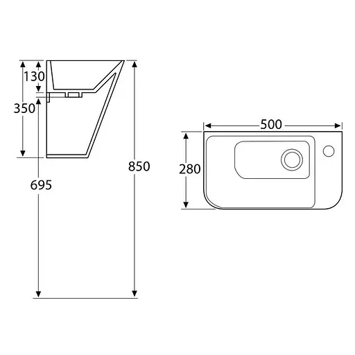 Умивальник Volle Teo 50x28 13-88-601black, Чорний - фото 3