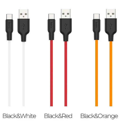 Кабель HOCO X21 Plus USB to Type-C 3A, 2m, silicone, silicone connectors, Black+White - фото 3