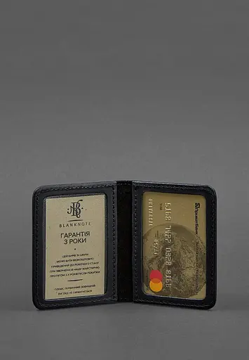 Кожаная обложка для ID-паспорта и водительского заседания 4.1 черная Crazy Horse с гербом - фото 4