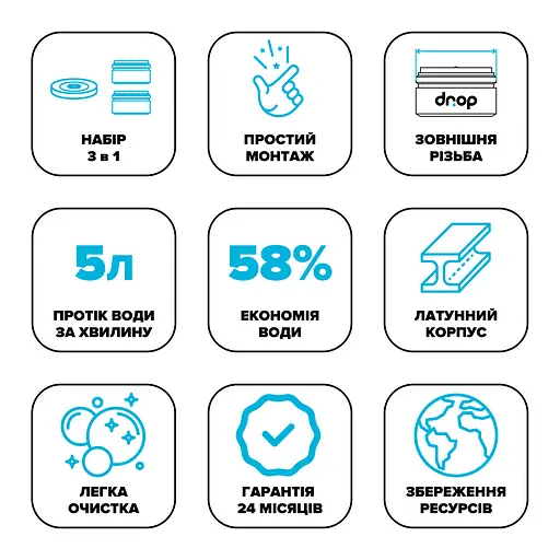 Набір для економії води Drop PM2+1GBL (насадка для душу + 2 аератори) - Економія 58%, чорний - фото 7