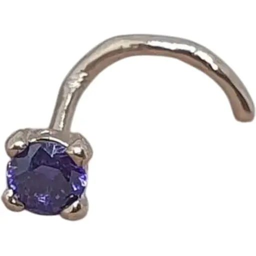 Золота сережка-пірсинг Dear в ніс Dear з фіанітом. 1017.1 Фіолетовий