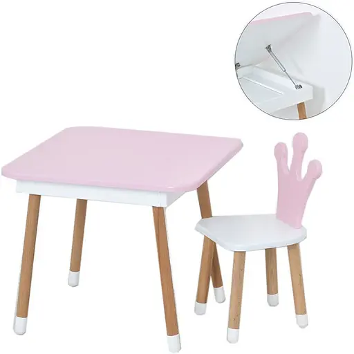 Столик со стулом Bambi "Корона" 06-025R-BOX с ящиком розово-белый - фото 2