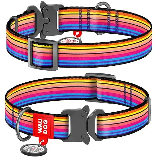 Нашийник для собак нейлоновий Waudog Nylon з QR паспортом малюнок Лінія 1 металічна пряжка-фастекс, Ш 25 мм, Д 37-58 см - фото 1