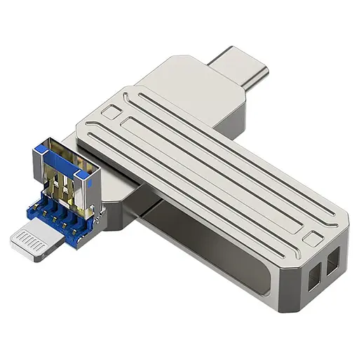 Флеш-накопичувач WIWU Wi-FD001 3in1 (USB-A/C/L) USB 3.0, 64GB Silver - фото 2