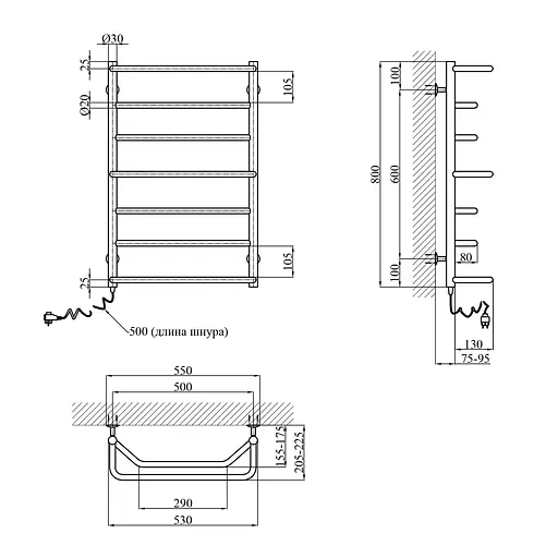 Полотенцесушитель электрический Kroner Микс ДМ07EL 800x500/7 EL CV019202, Хром, Левое - фото 2