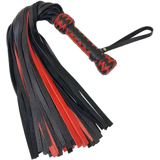 Черно-красный флогер Art of Sex классический, натуральная кожа, 50 хвостов, по 50 см, рукоятка 20 см