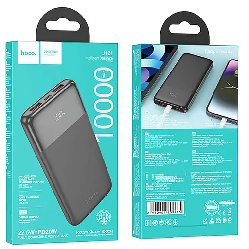 Портативний ЗП Power Bank Hoco J121 Fast 22.5W+PD20W 10000 mAh Black - фото 4