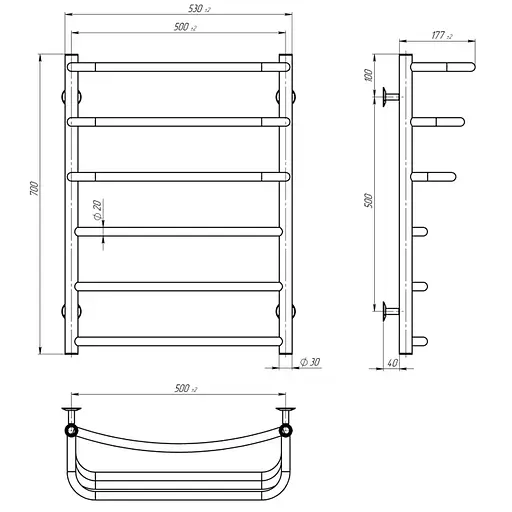 Електрична рушникосушка Unio LKD ЕU 700-500-6 Драбинка Каскад Дуга, Хром, Праве, Електронний - фото 5